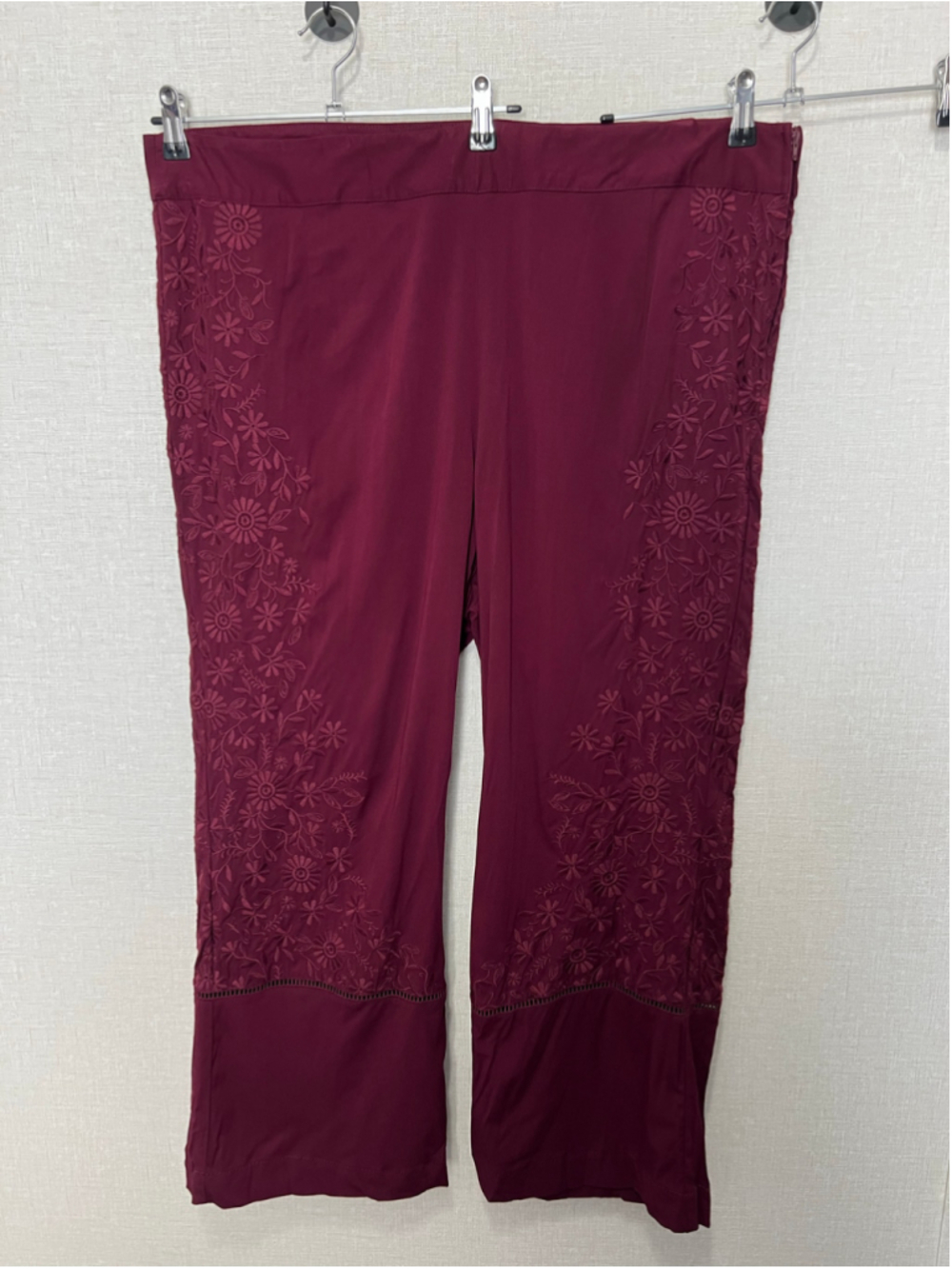 Torrid Insider Collection Burgundy Floral Embroidered Wide Leg Pants
